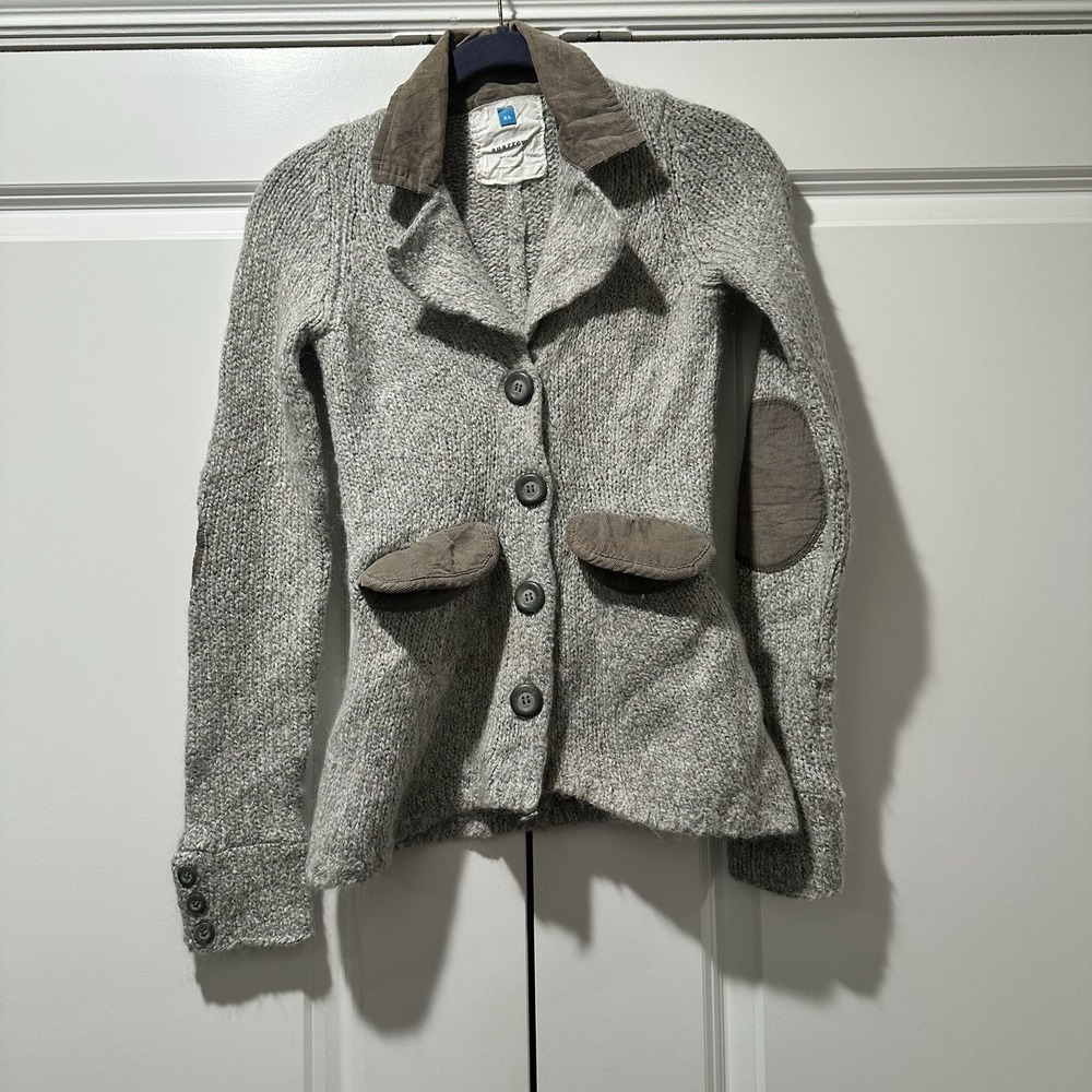 Free People Sparrow Gray Wool Blend Knit Blazer Cardigan Corduroy Elbow Patch XS